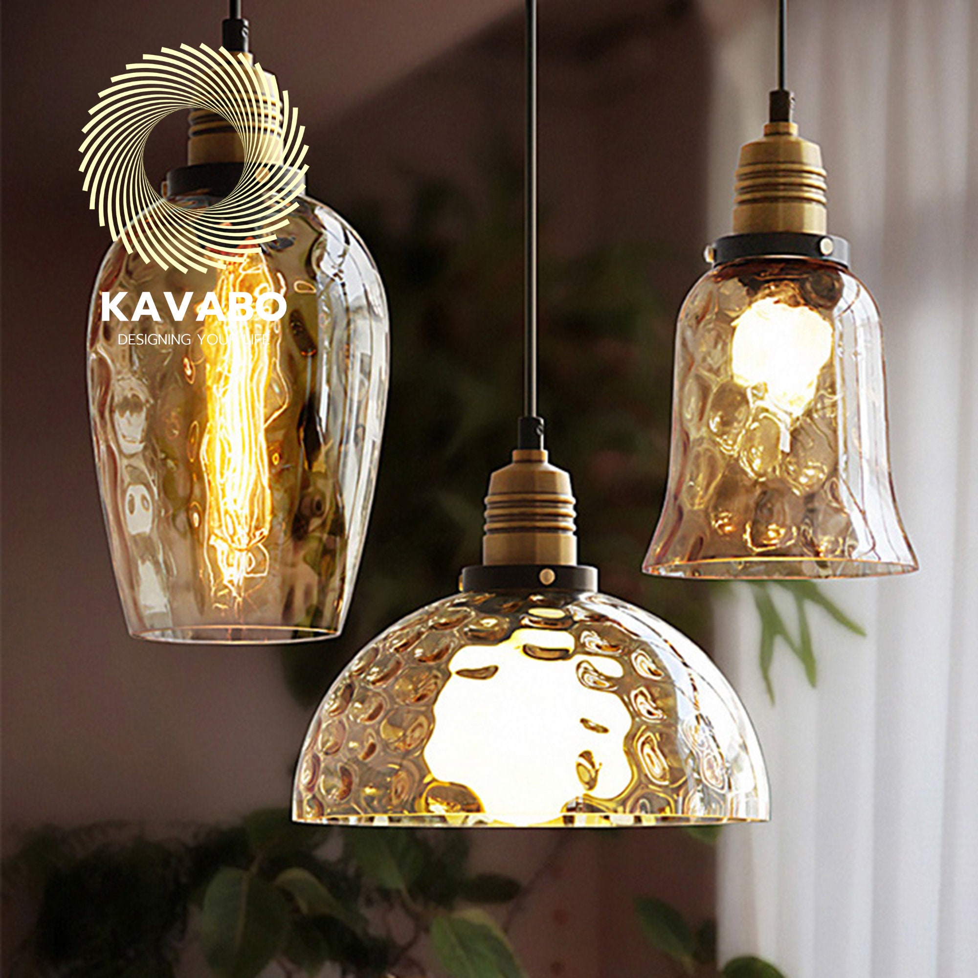 Vintage Pendant Light for Kitchen Island, Rustic Glass Pendant Lighting, Amber Hanging Light for ...