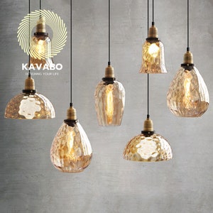 Vintage Pendant Light for Kitchen Island, Rustic Glass Pendant Lighting, Amber Hanging Light for Office decor