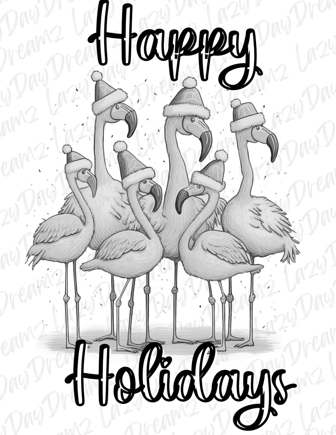 Flamingo Christmas, Coloring Page, Greyscale, Adult Coloring, Cute ...