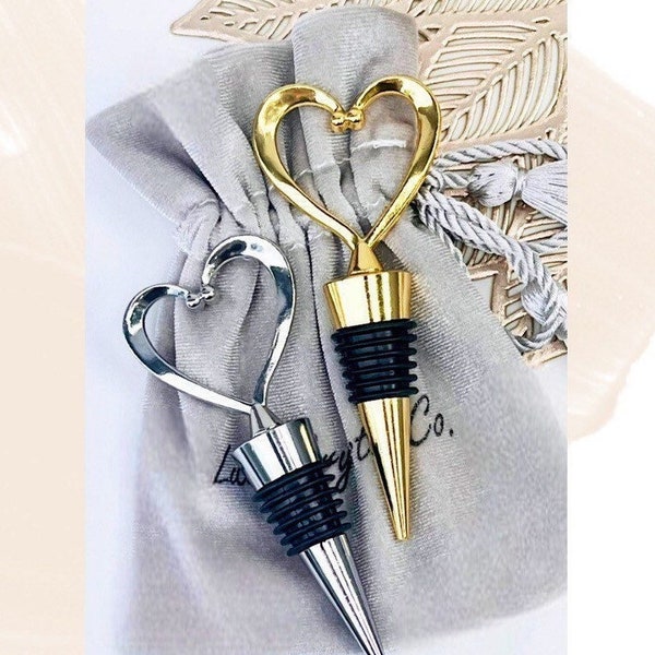 Handcrafted Silver Gold Rustic Classic Heart Wine Bottle Stopper Steel Hostess Bridal Winter Wedding Birthday Housewarming Gifts for Her