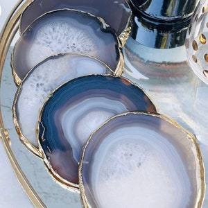Handcrafted Wine Bottle Stopper Silver Natural Gray White Crystal Agate Coaster  Steel Hostess Housewarming Handmade Gift Barware  Wedding