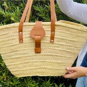 FRENCH BASKET Straw Bag with Genuine Leather Handles Beach Bag Straw Bag Market Basket Moroccan Basket Crossbody Bag Summer Bag 18&quot; x 11&quot;