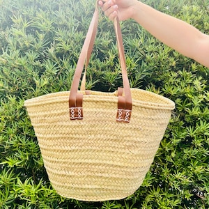 FRENCH BASKET Straw Bag w/ Genuine Leather Handles Beach Bag Straw Bag Market Basket Moroccan Basket Crossbody Bag Summer LARGE L 19&#39; x 12&quot;