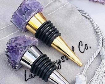 Natural Amethyst Raw Crystal Wine Stopper Bottle Gold Silver Handmade Wine Champagne Gifts for Her Bridal Shower Minimalist Decor Bridesmaid