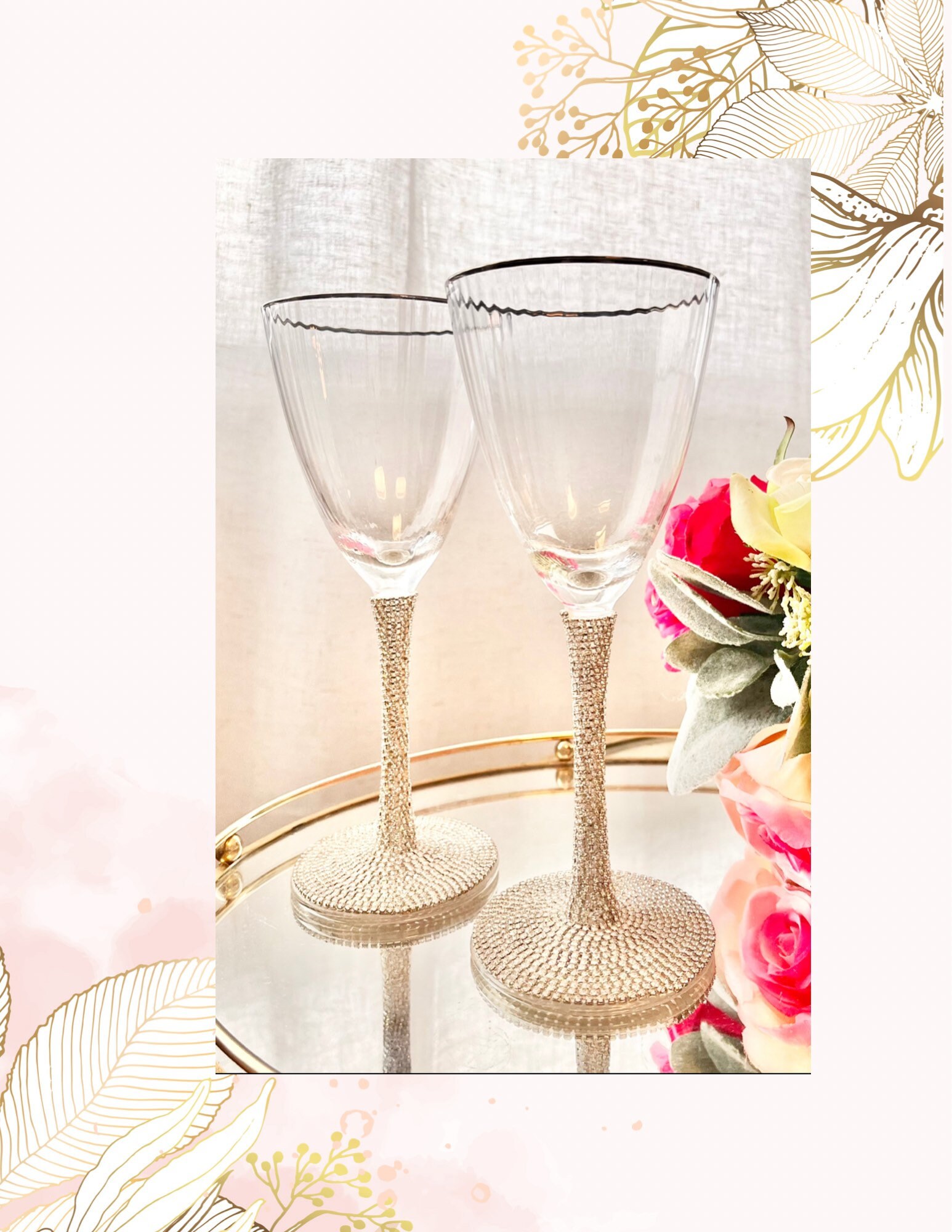 Women Pearl and Rhinestone Stemmed Wine Glasses - Back to the South Bling