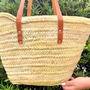 FRENCH BASKET Straw Bag with Genuine Leather Handles Beach Bag Straw Bag Market Basket Moroccan Basket Crossbody Bag Summer Bag 18&quot; x 12&quot;