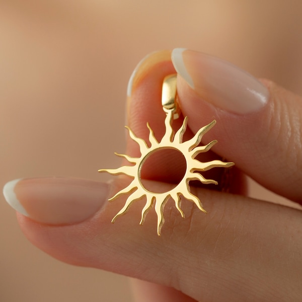 Collar de sol de oro, delicado encanto de rayos de sol de plata, joyería celestial, regalo de cumpleaños para la esposa, regalo de Navidad para el día de su madre, todos los días