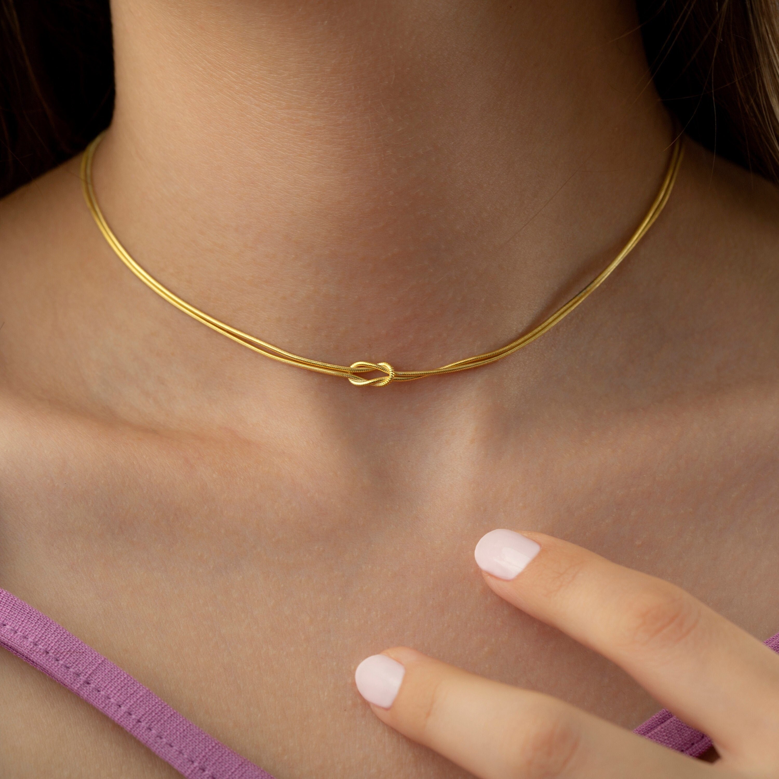 14K Gold Choker Necklace for Women, Layered Short Double Choker Necklace Set, Dainty Modern Minimalist Jewelry Sterling Silver, Rose Gold
