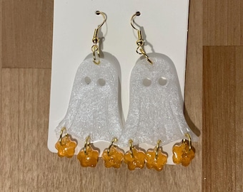 Glitter Geist Ohrringe, Blumen baumeln, Halloween Schmuck