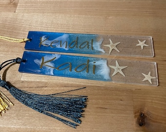 Resin Bookmark with Seashells, Personalized Coastal Gift
