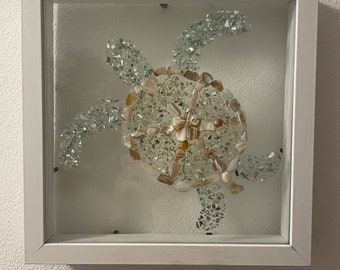 Crushed Glass Sea Turtle Wall Art, Coastal Wall Art, Coastal House Decor, Sea Turtle House Decor, Sea Turtle Lover Gift, Beach House Decor