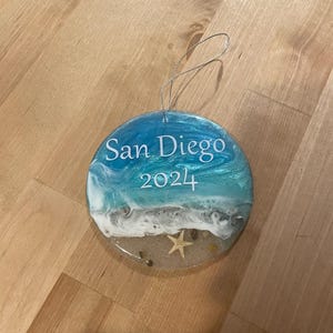 Coastal beach Christmas personalized resin hanging disc ornament