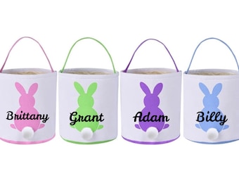 Personalized Easter Bunny Basket with Name, Easter Egg Hunt Bag