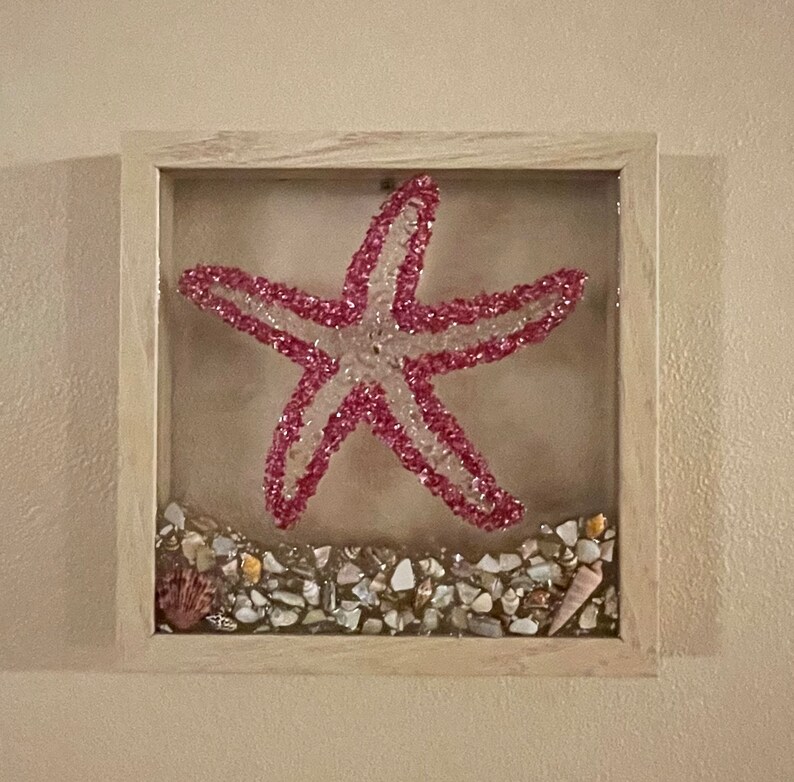 Crushed Glass Starfish Shadow Box, Seashell Beach Decor, 9x9 Framed Art ...