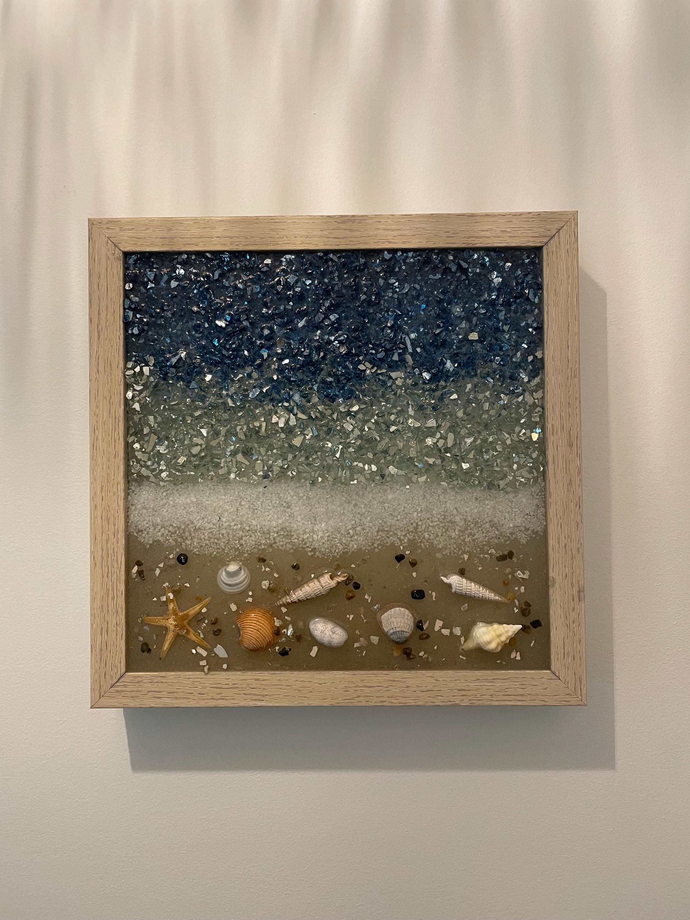 Crushed Glass Coastal Wall Art, Seashell Decor (9x9) - Etsy