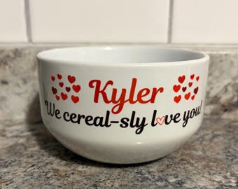 Personalized I cereal-sly love you cereal bowl, Valentine's Day gift, Cereal bowl gift for kids, Valentine’s Day gift