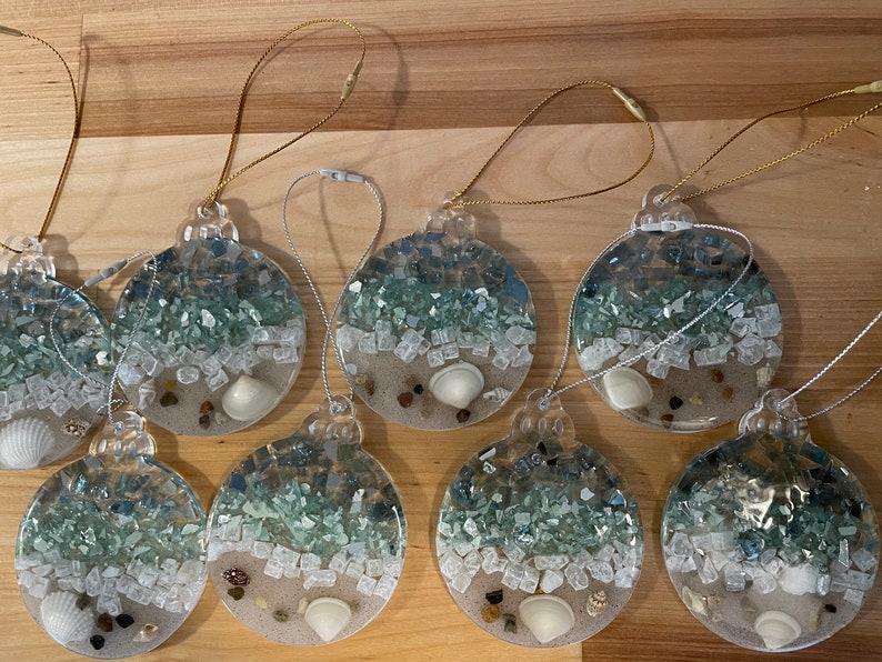 Coastal Christmas Beach Ornaments Crushed Glass Ornaments Etsy