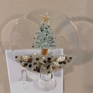 Coastal Christmas night light, Coastal Christmas tree, coastal beach decor, seashell night light, seashell decor, unique christmas gift