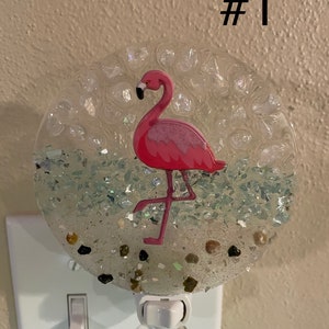 Flamingo crushed glass coastal beach night light, coastal decor, beach light, ocean themed decor