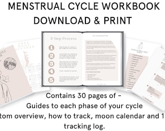 Menstrual Cycle Workbook |Symptom tracker, cycle calendar, menstruation, feminine flow, hormone balance log, cyclic mood tracker, PMDD, PMS