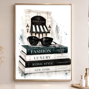 New York Fashion Books Wall Art, Luxury Book Stack Print, Quiet Luxury Beauty Room Poster, Chic Glam Artwork
