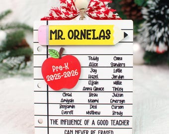 Custom Teacher Ornament, Student Names, Plywood Xmas Gift