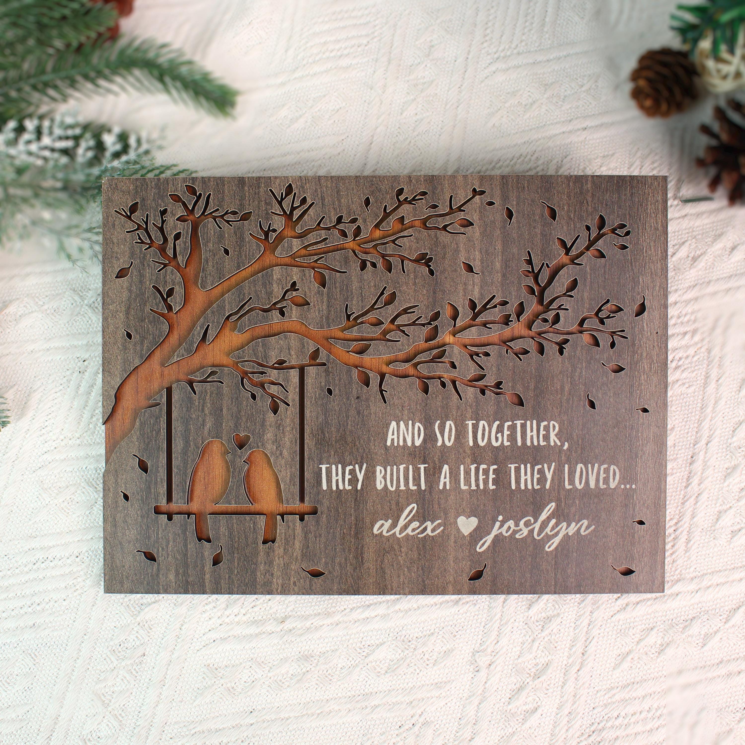 Personalized 5th Anniversary Wooden Sign, Love Birds Engraved Plaque - Etsy