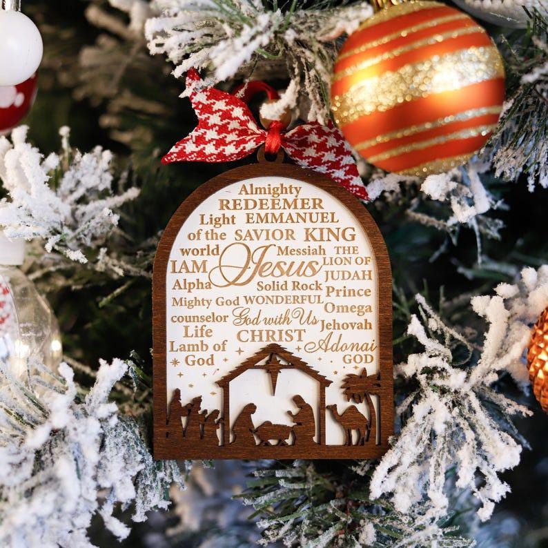 Snow Globe Nativity Scene Ornament, Christian Gifts, Names of Lord God