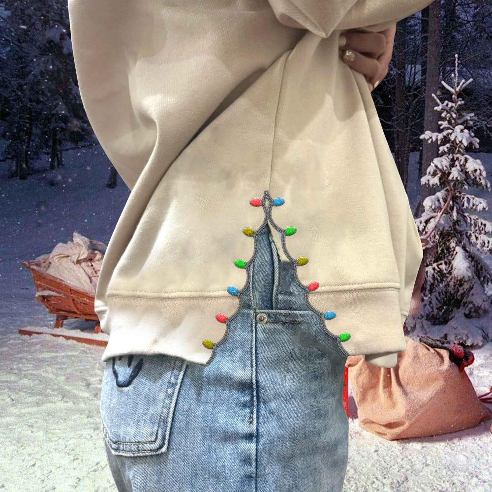 Christmas Lights Split Embroidery Applique Sweatshirt, Satin Stitch Machine Embroidery Sweatshirt, Bow Embroidery Shirt, Coquette Christmas Teeblend Wearzone