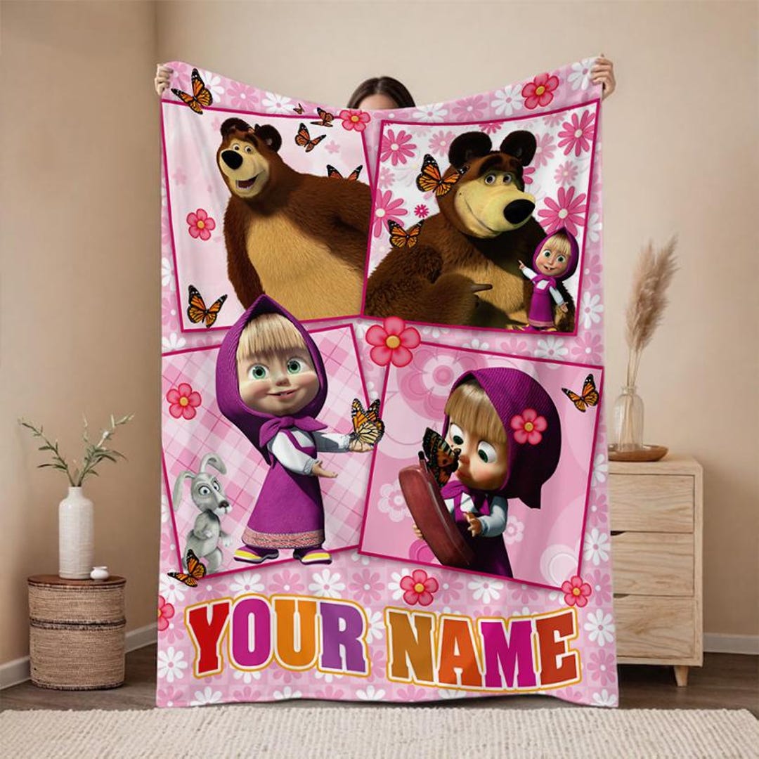 Masha and the Bear Theme Birthday Family Blanket, Custom Personalized ...