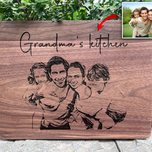 Family Photo Cutting Board, Engraved Photo on Wood, Personalized Cutting Board, Custom Chopping Board, Anniversary Gift, Housewarming Gift