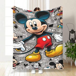 Disney Mickey Mouse Custom Name Blanket, Fleece Minky Sherpa Throws, Cartoon Style Gift for Boys and Girls, Christmas Gift, Bed Quilt Merch