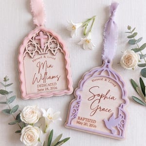 Personalized Baptism Gift for Baby Girl, Custom Christening Keepsake Sign, Wood and Acrylic Church Window Dedication Plaque