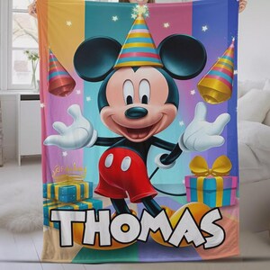 Disney Mickey Mouse Custom Name Blanket, Fleece Minky Sherpa Throws, Cartoon Style Gift for Boys and Girls, Christmas Gift, Bed Quilt Merch