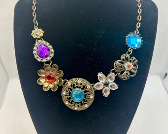 Gold Statement Necklace with Colorful Gems