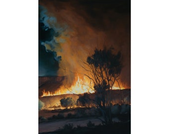 Forest Fire Print: Two Sizes, Burning Bush Wall Art, Fiery Nature Painting, Wild Nature Wall Art for your Apartment Den, Gym or Office.