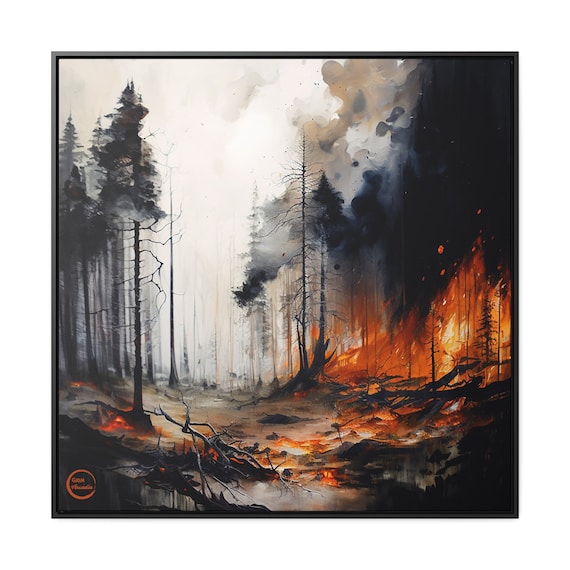 Framed Canvas Print, Forest Fire 16 Inch, Forest Fire Wall Art