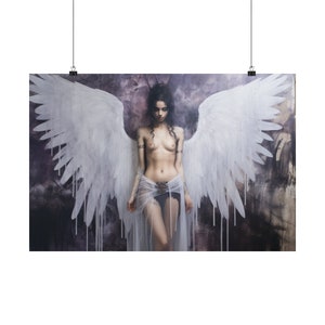 Dark Angel Painting. Female Figurative Wall Art. Angelic Poster. Decor with Wings. Bedroom Wall Decor. Housewarming Gift. Print in Two Sizes