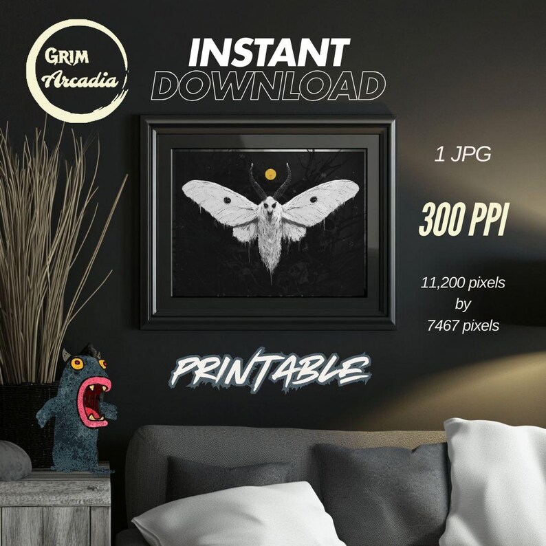 Moth Printable Download Gothic Bug JPG Insect Computer Wallpaper Black ...