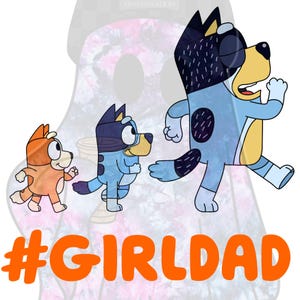Bluey, bingo, bandit - fille papa - fête des pères, PNG, sublimation, prêt pour le format DTF