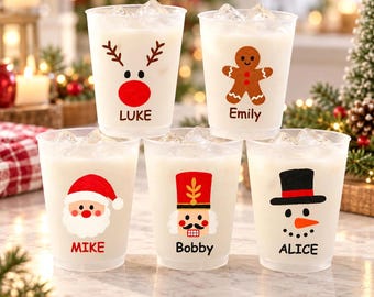 Gobelets givrés personnalisés pour enfants, cadeaux d'invités, gobelets de Noël amusants et personnalisés, gobelets bonhomme de neige, renne et Père Noël avec prénom