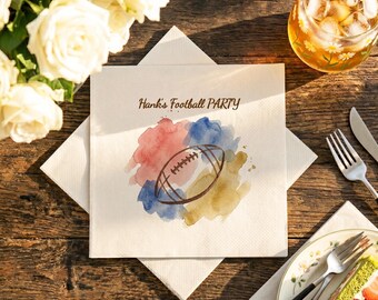 Serviettes de table pour cocktail de football personnalisées, soirée à thème football, aquarelle football, décoration de hayon, serviettes de table pour déjeuner ou dîner