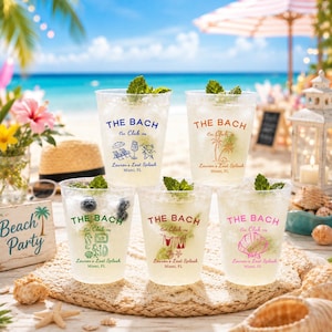 Bachelorette Frosted Cups Personalized, Custom Bach Party Cups, Summer Party Cups, Full Color Girls Trip Drinkware, Monogram Cup Favors