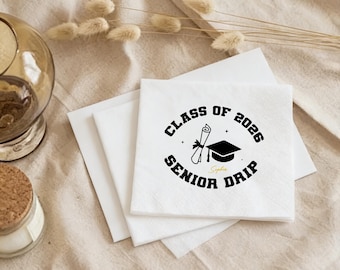Aangepaste naam Grad-servetten, modern afstudeercadeau, middelbare school afgestudeerde feestartikelen, cadeau voor hem, gefeliciteerd cocktailservetten