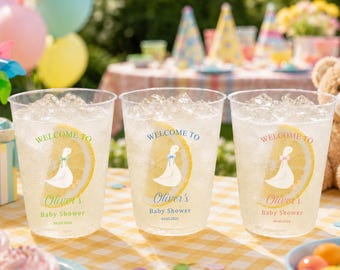 Personalized Goose Baby Shower Printed Cups, Farmhouse Goose Party Decor, Custom Baby Club Frosted Cups, One Silly Goose Party Theme Cups