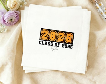 Servilletas de cóctel personalizadas con nombre, recepción de celebración de graduación, regalo para él, birrete de graduación de secundaria o universidad, servilletas para fiesta de la clase de 2026