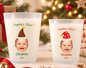 Gobelets givrés personnalisés pour le premier Noël de bébé, cadeau pour la première année de bébé, gobelet personnalisé avec le visage de bébé, gobelets givrés Baby Club, cadeau de naissance