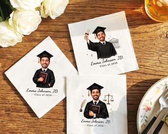 Serviettes personnalisées visage droit pour l'obtention du diplôme, cadeau Juris Doctor, serviettes à cocktail personnalisées pour l'obtention du diplôme de la faculté de droit, décoration de fête pour diplômé avocat
