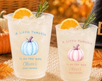 Gobelets givrés pour baby shower sur le thème de la citrouille, gobelets personnalisés pour une fête d'automne sur le thème de la citrouille, verres pour révélation du sexe du bébé sur le thème de la citrouille, cadeaux pour une baby shower d'automne