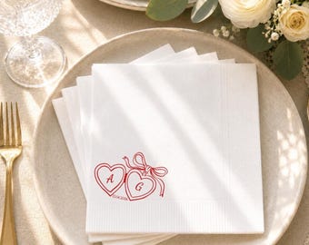 Serviettes de table à cocktail personnalisées coeur, initiales personnalisées, cadeau de mariage moderne, décoration de douche nuptiale, serviettes de déjeuner ou de dîner